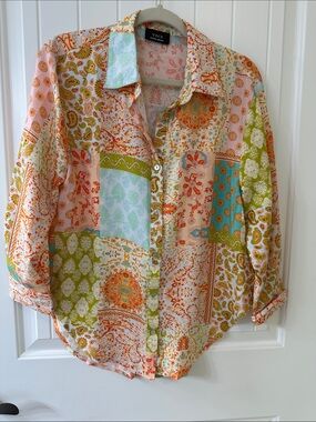 VICI Patchwork Paisley Floral Button Down  Boho Top Size-XS